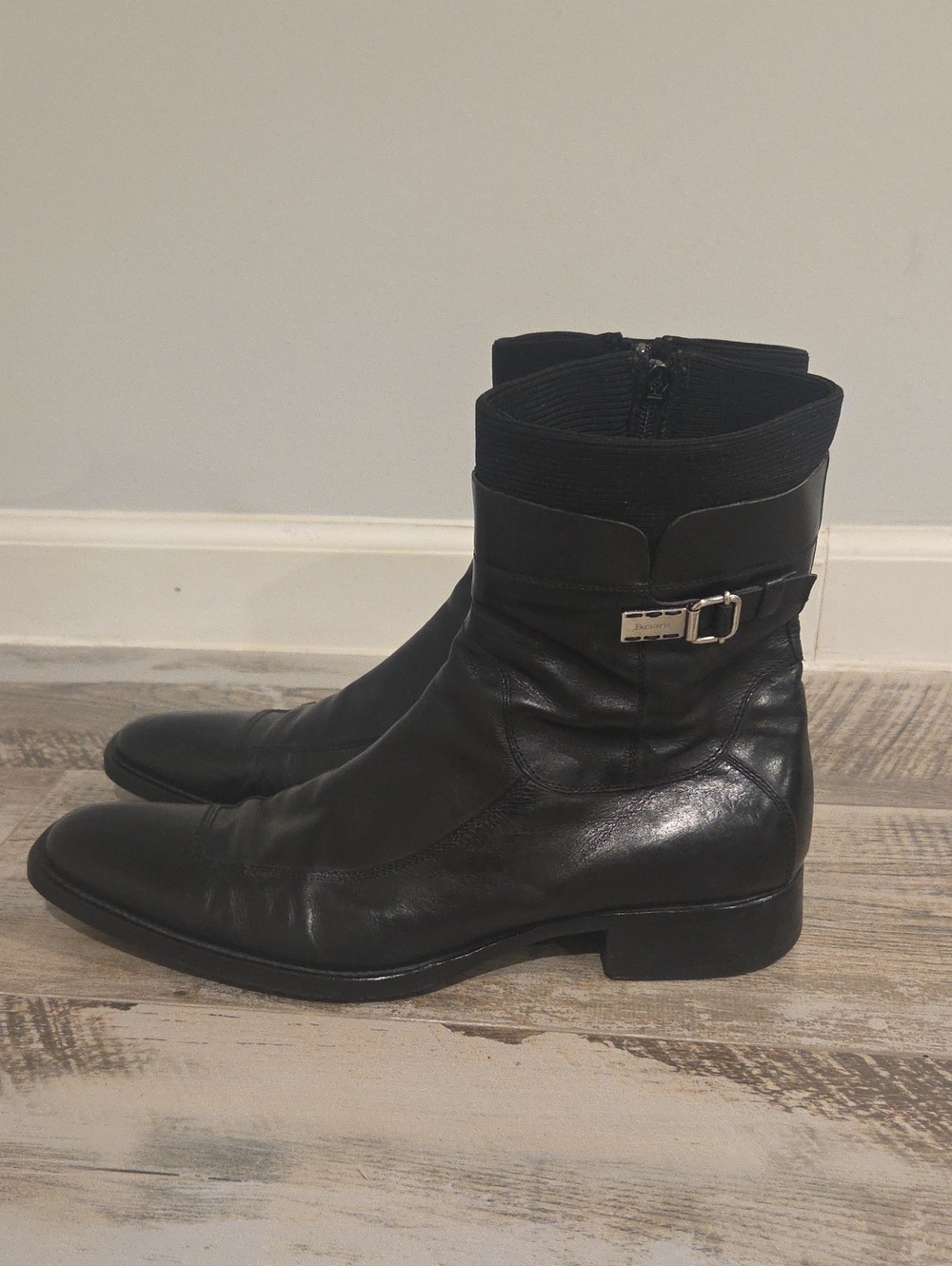 Cesare Paciotti Black Leather Ankle Boots with Buckle